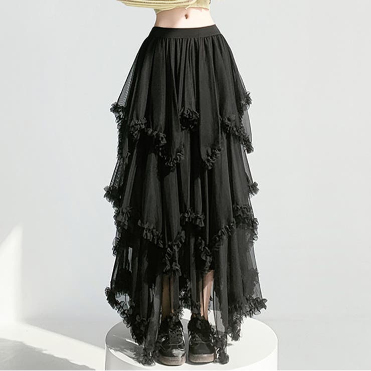 アシンメトリーフリルティアードチュールスカート | WITCH | 詳細画像4 