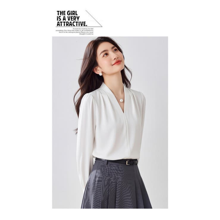 サテン風シャツブラウス Vネックトップス | WITCH | 詳細画像10 