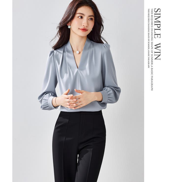 サテン風シャツブラウス Vネックトップス | WITCH | 詳細画像16 