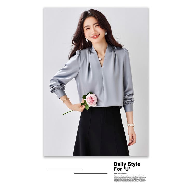 サテン風シャツブラウス Vネックトップス | WITCH | 詳細画像17 