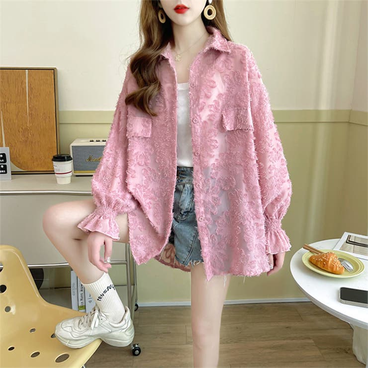 ピンク | ジャガードシアーカーディガン レディース | WITCH