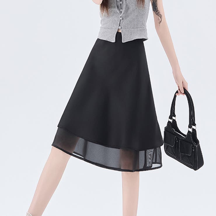 ブラック | 春夏 新作 裾レース サテンフレアミニスカート | WITCH