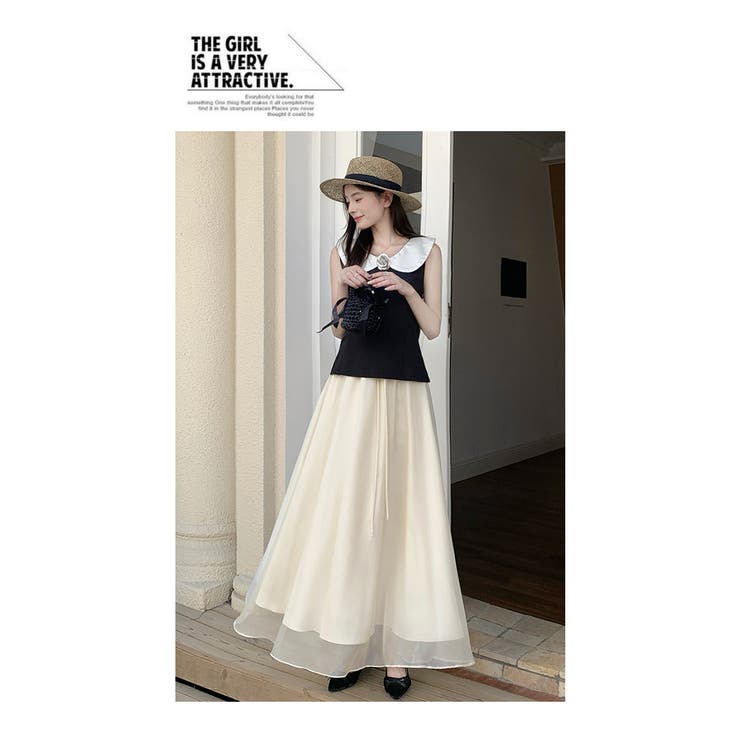 春夏 新作チュール Aラインシマキシ丈フレアスカート | WITCH | 詳細画像9 