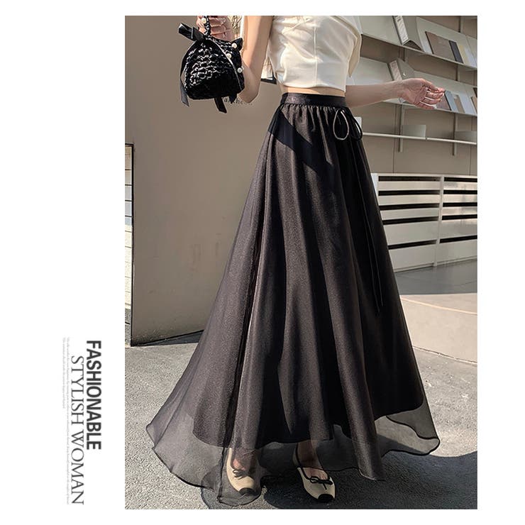 春夏 新作チュール Aラインシマキシ丈フレアスカート | WITCH | 詳細画像14 