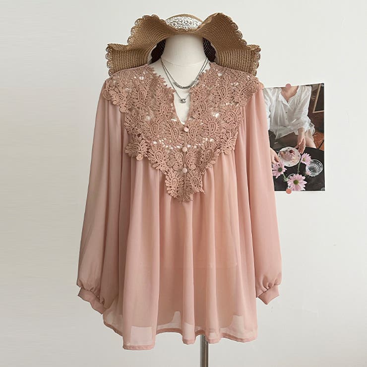 ピンク | レース刺繍ブラウス トップキャミプレゼント | WITCH