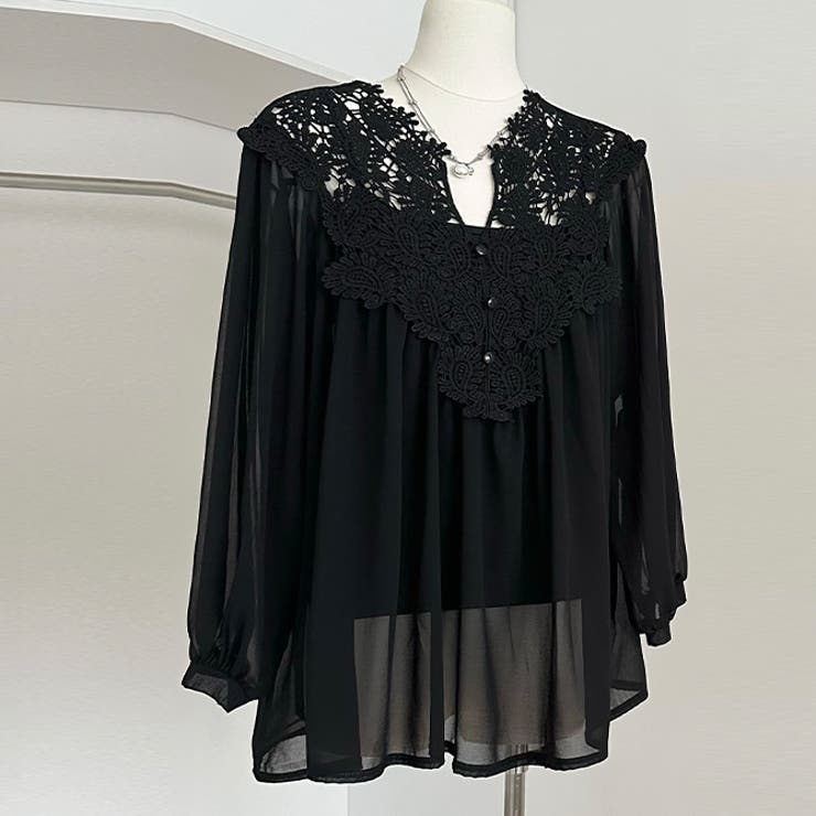 ブラック | レース刺繍ブラウス トップキャミプレゼント | WITCH