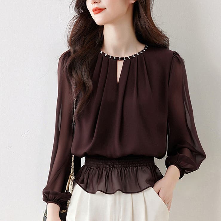 ブラウン | シフォン前タックトップスブラウス | WITCH