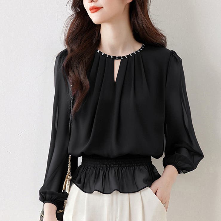 ブラック | シフォン前タックトップスブラウス | WITCH