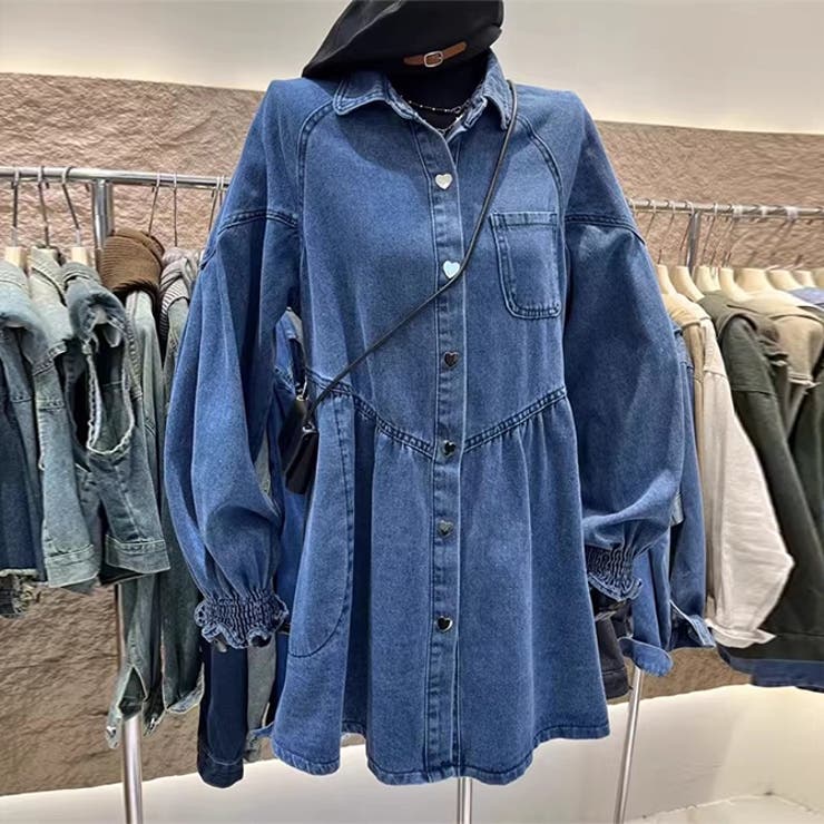 ブルー | ハートボタンフレアデニムシャツワンピース | WITCH