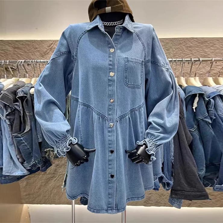 ライトブルー | ハートボタンフレアデニムシャツワンピース | WITCH