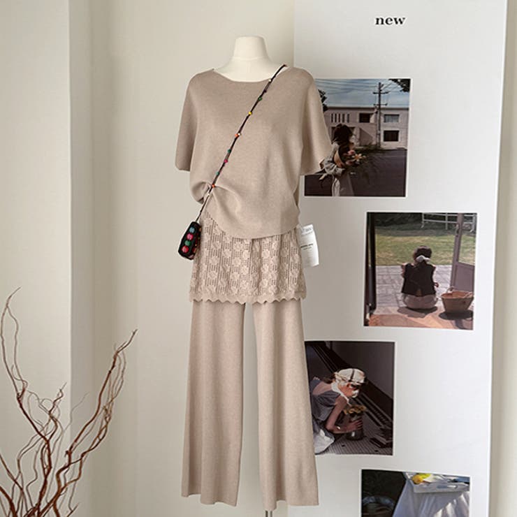 ニットセットアップ スカートレイヤードドルマンスリーブトップス感度の高いワントー… | WITCH | 詳細画像2 