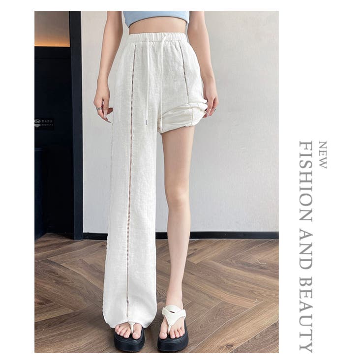 春夏新作棉麻素材フラワーレースラインワイドパンツ | WITCH | 詳細画像9 