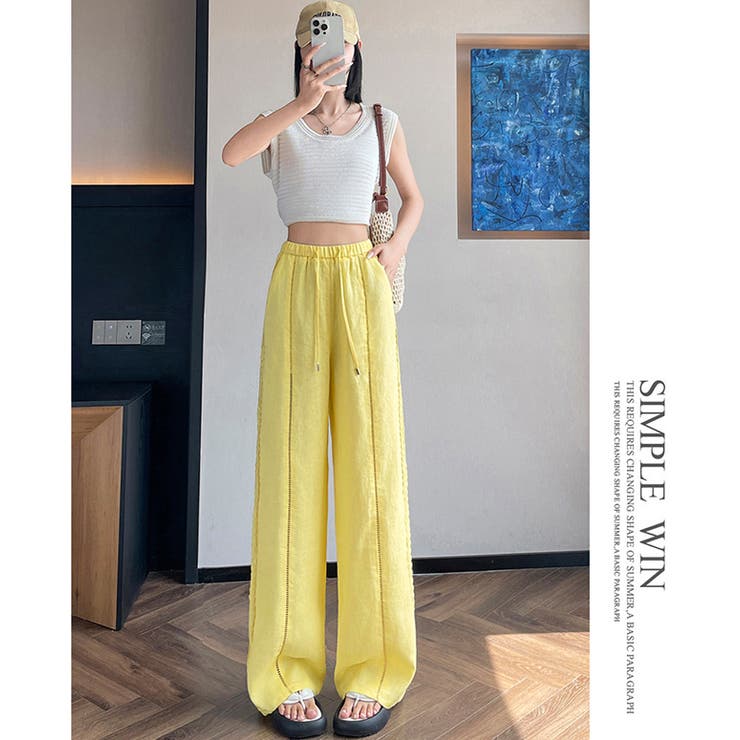 春夏新作棉麻素材フラワーレースラインワイドパンツ | WITCH | 詳細画像11 