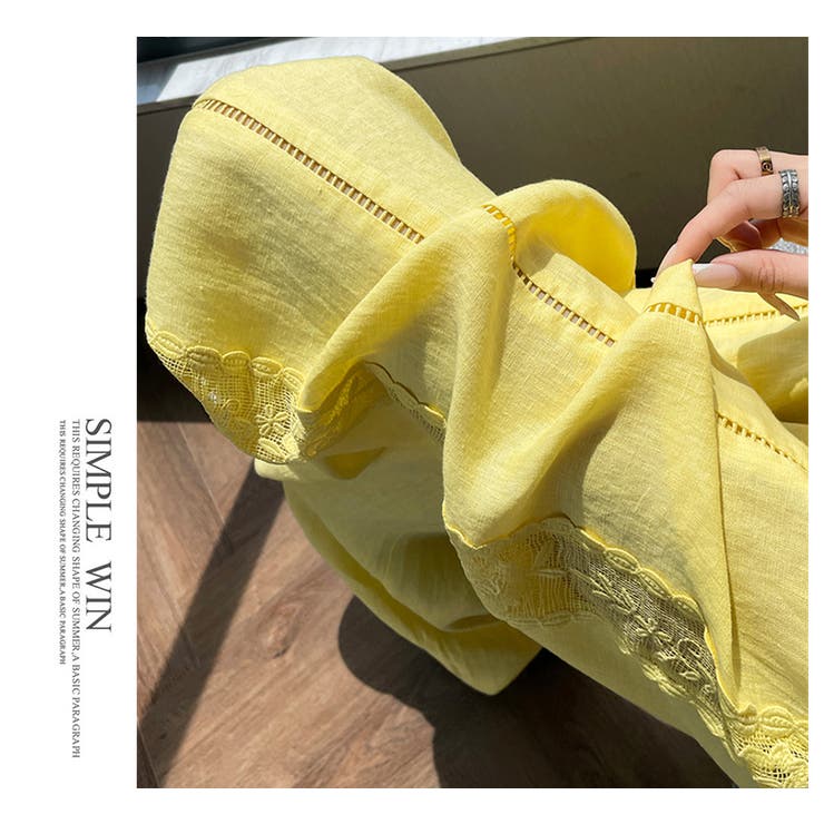 春夏新作棉麻素材フラワーレースラインワイドパンツ | WITCH | 詳細画像12 