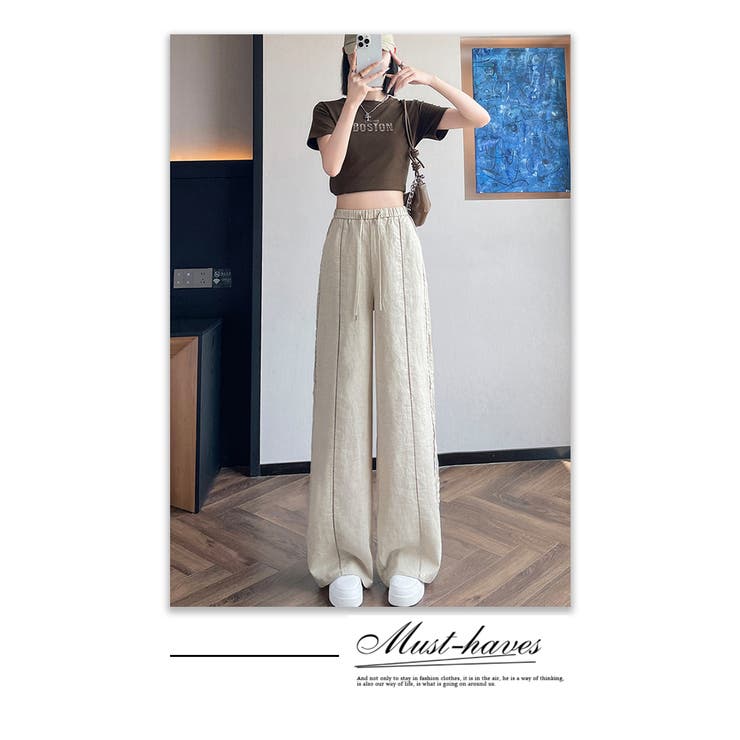 春夏新作棉麻素材フラワーレースラインワイドパンツ | WITCH | 詳細画像16 