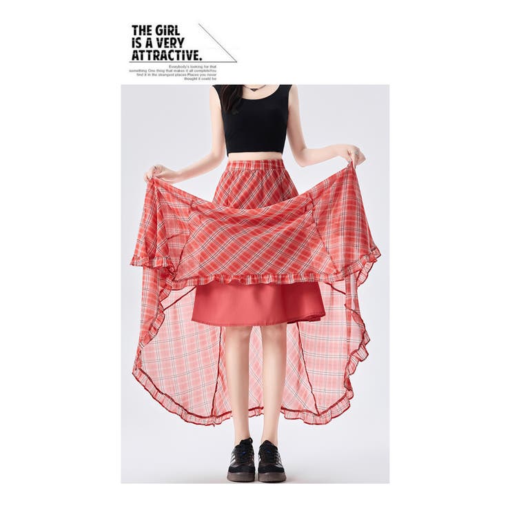 チェック柄ボリュウームシフォンマーメイドスカート | WITCH | 詳細画像9 