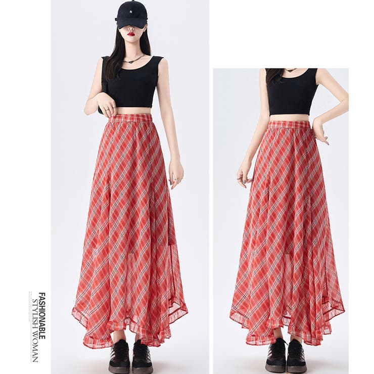 チェック柄ボリュウームシフォンマーメイドスカート | WITCH | 詳細画像10 