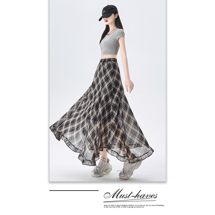チェック柄ボリュウームシフォンマーメイドスカート | WITCH | 詳細画像12 