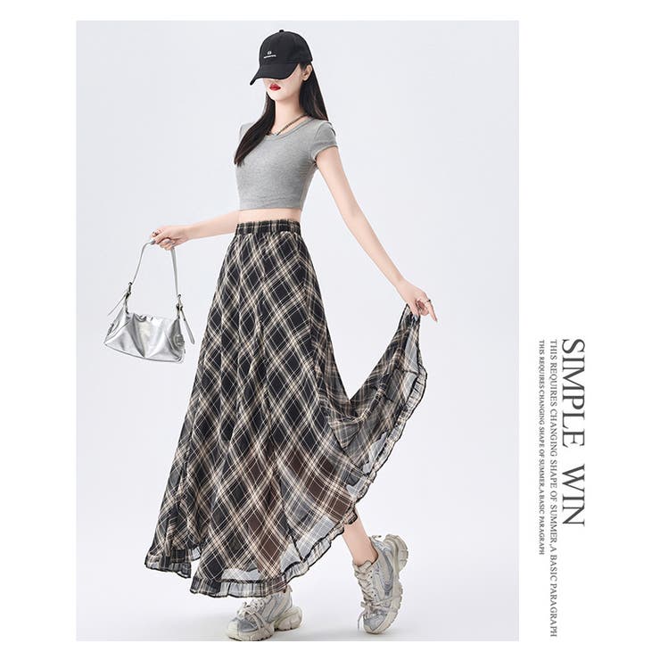 チェック柄ボリュウームシフォンマーメイドスカート | WITCH | 詳細画像13 