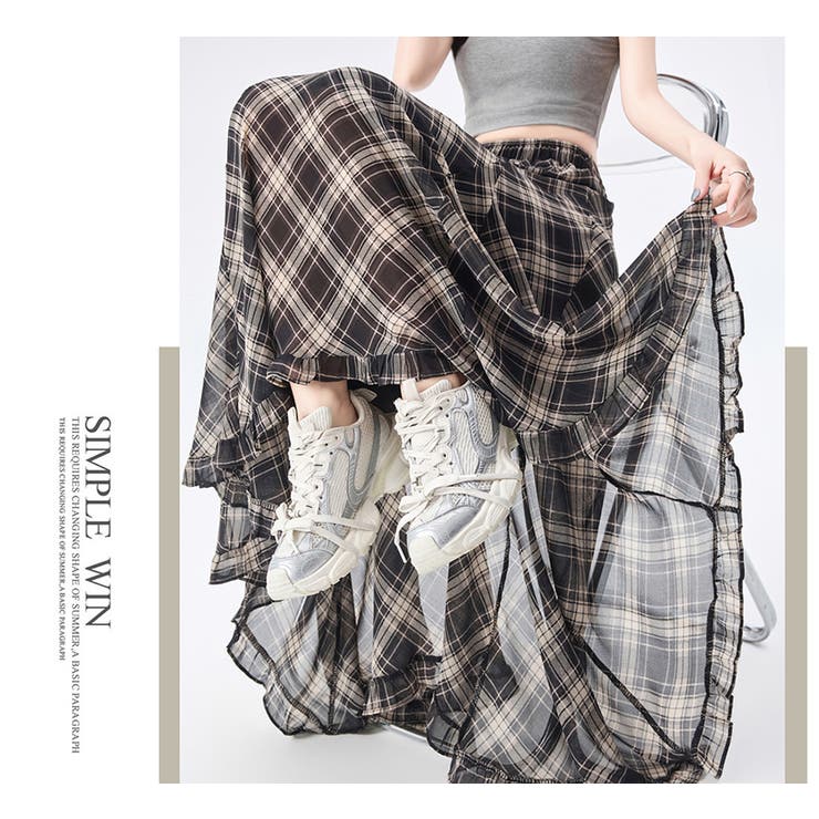 チェック柄ボリュウームシフォンマーメイドスカート | WITCH | 詳細画像14 