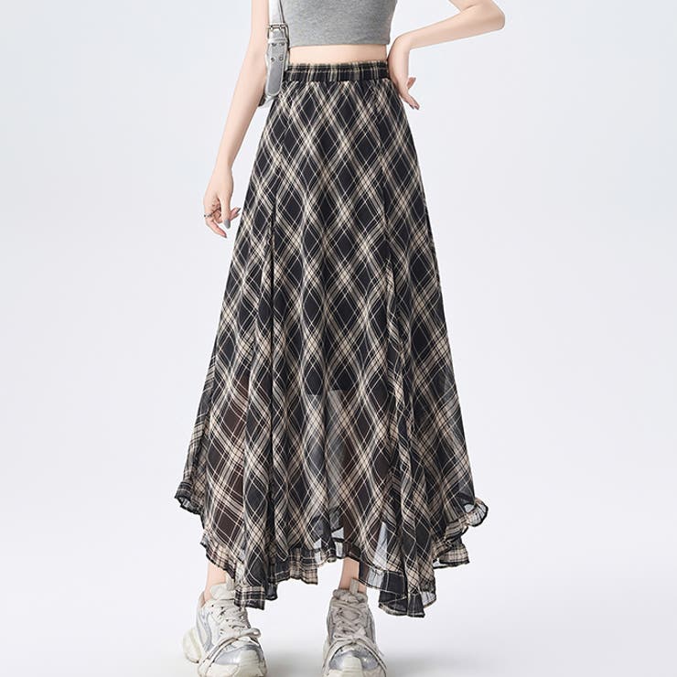 ブラック | チェック柄ボリュウームシフォンマーメイドスカート | WITCH