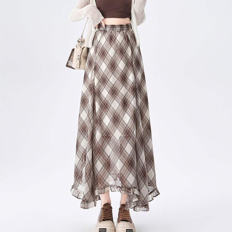 チェック柄ボリュウームシフォンマーメイドスカート | WITCH | 詳細画像2 