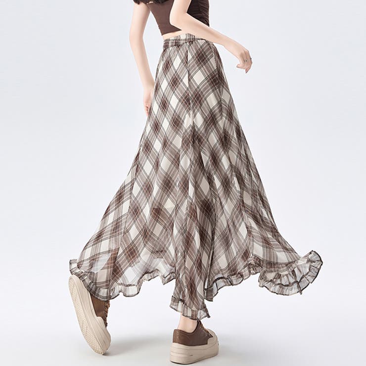 チェック柄ボリュウームシフォンマーメイドスカート | WITCH | 詳細画像3 