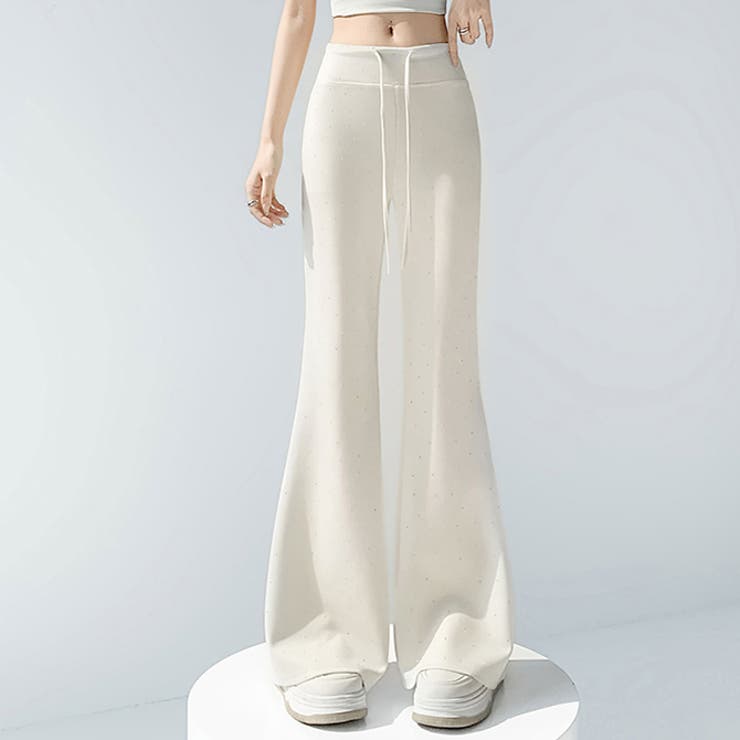 ライトベージュ | キラキララメが可愛いスウェット パンツ セミフレア ワイドパンツ | WITCH