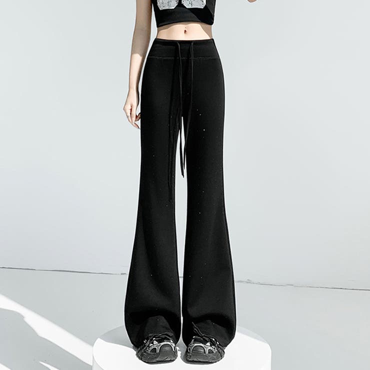 ブラック | キラキララメが可愛いスウェット パンツ セミフレア ワイドパンツ | WITCH