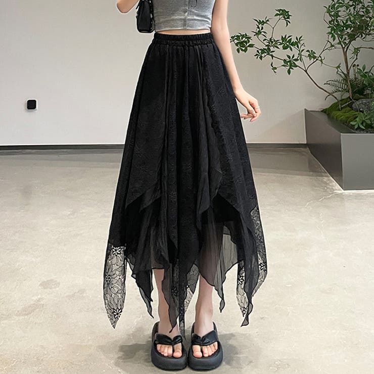 ブラック | 花びら ロングスカート | WITCH