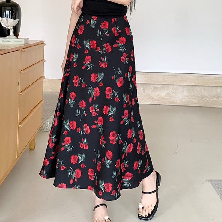 レッド | 花柄プリンツフレアスカート | WITCH