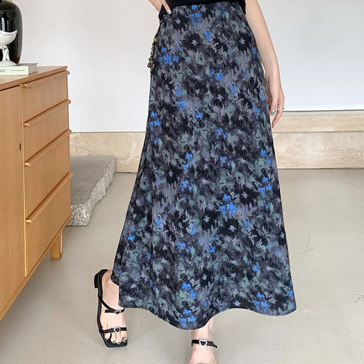 ブルー | 花柄プリンツフレアスカート | WITCH