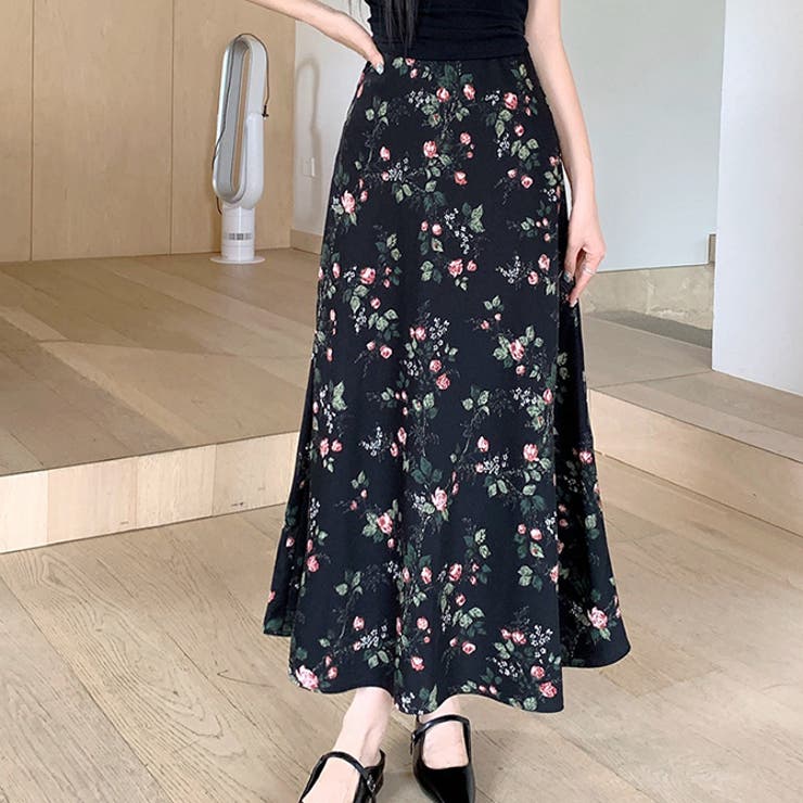 ブラック | 花柄プリンツフレアスカート | WITCH