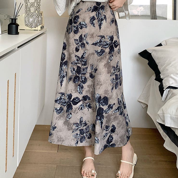 ベージュ | 花柄プリンツフレアスカート | WITCH