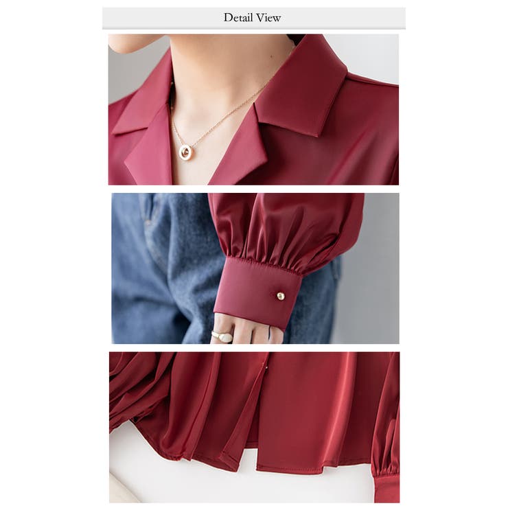 サテンブラウスサテンシャツ 長袖 パフスリーブ | WITCH | 詳細画像6 