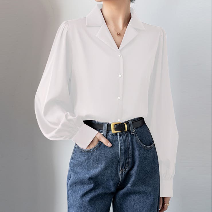 ホワイト | サテンブラウスサテンシャツ 長袖 パフスリーブ | WITCH