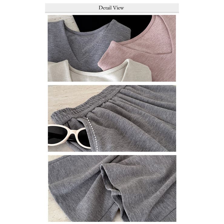 大人シンプル2点セットゆったりとしたVネックトップス+ワイドパンツ | WITCH | 詳細画像5 