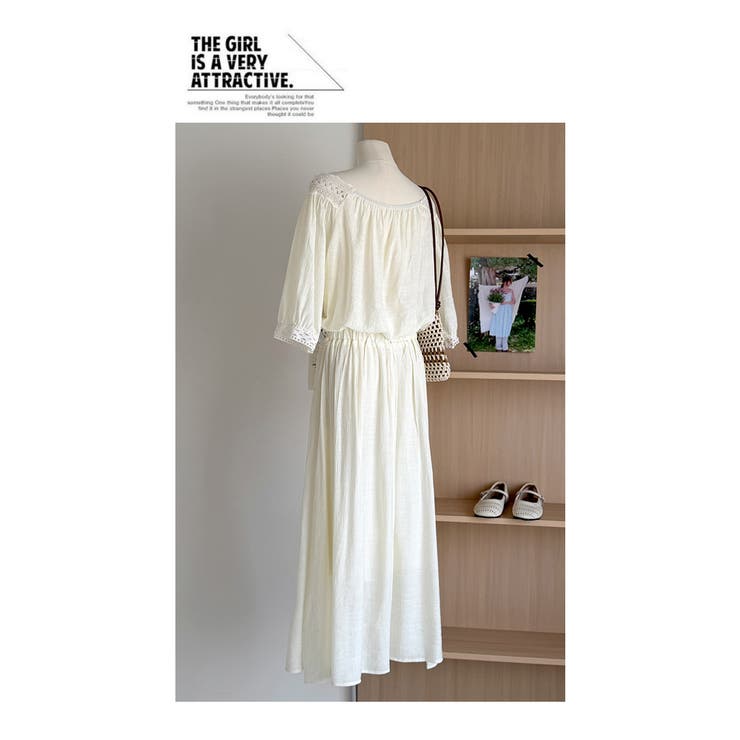 2点セットオフショルダーレース切替トップス+フレアロングスカート | WITCH | 詳細画像11 