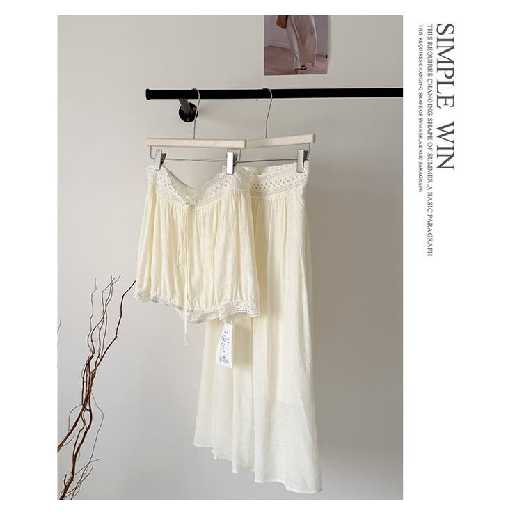 2点セットオフショルダーレース切替トップス+フレアロングスカート | WITCH | 詳細画像14 