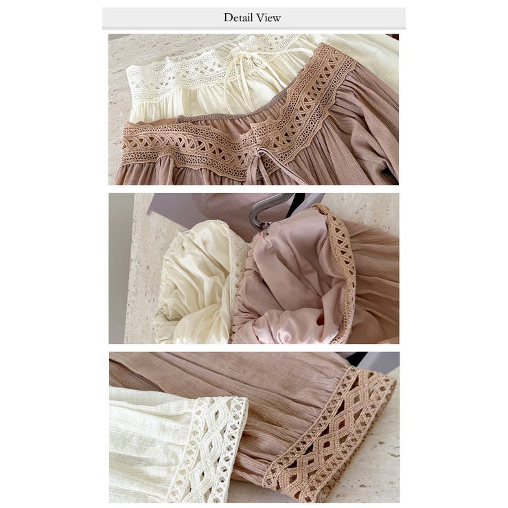 2点セットオフショルダーレース切替トップス+フレアロングスカート | WITCH | 詳細画像5 