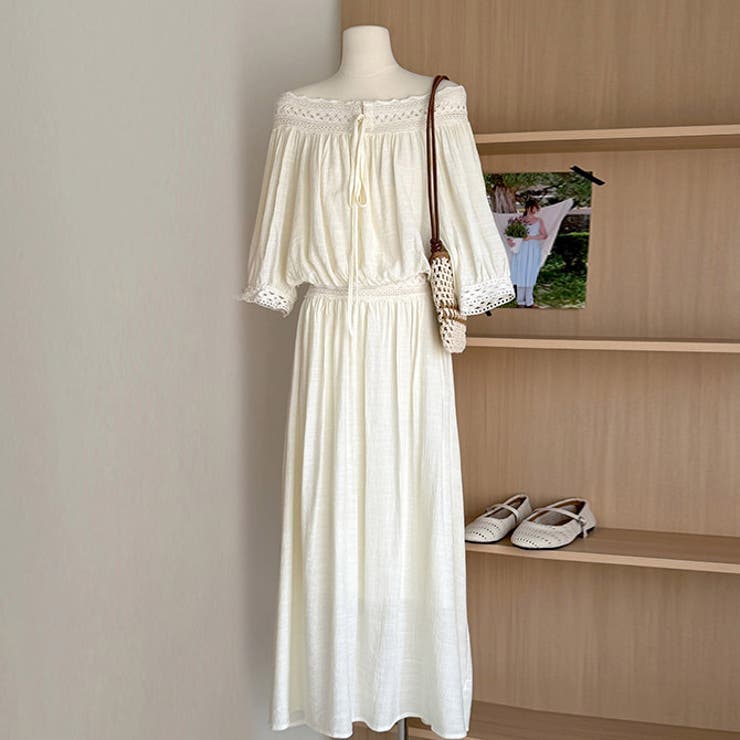 2点セットオフショルダーレース切替トップス+フレアロングスカート | WITCH | 詳細画像2 