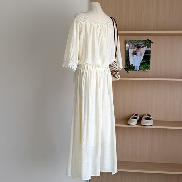 2点セットオフショルダーレース切替トップス+フレアロングスカート | WITCH | 詳細画像3 