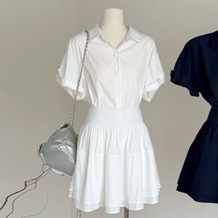 ホワイト | 春夏新作2点セットティアードシャツ+ギャザースカート | WITCH