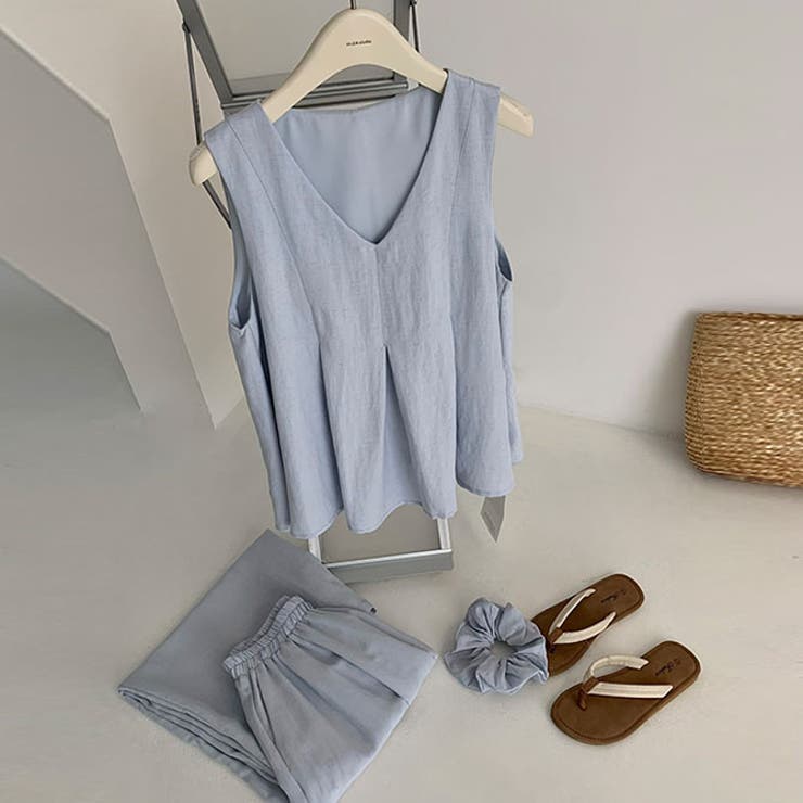 ブルー | リネン風ノースリーブセットアップ | WITCH