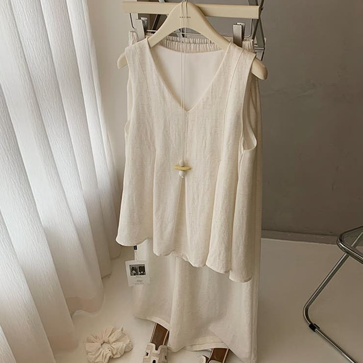 ライトベージュ | リネン風ノースリーブセットアップ | WITCH
