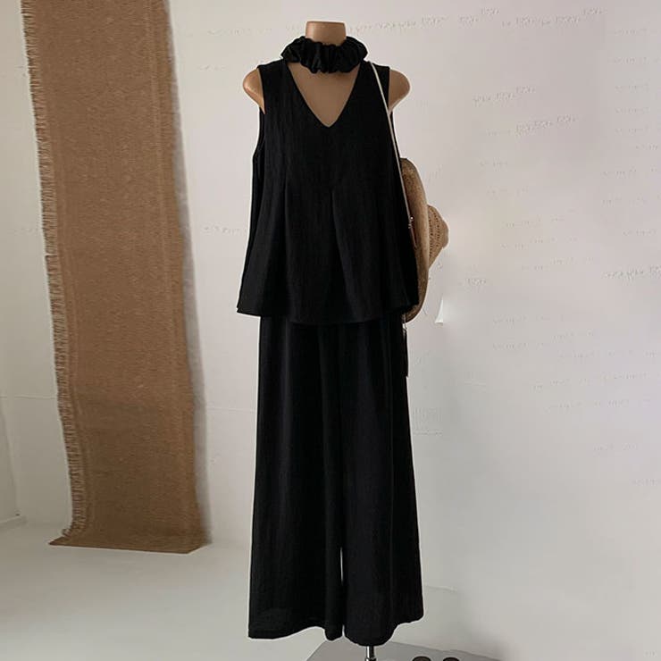 ブラック | リネン風ノースリーブセットアップ | WITCH