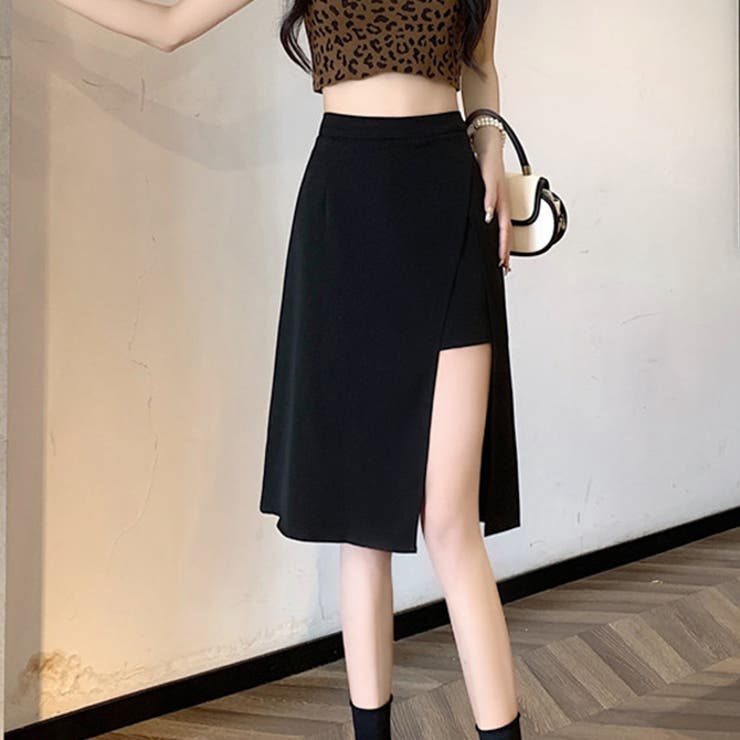 ブラック | アシンメトリー スリット ミディ タイトスカート | WITCH