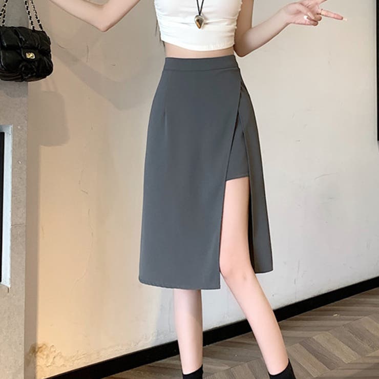 グレー | アシンメトリー スリット ミディ タイトスカート | WITCH