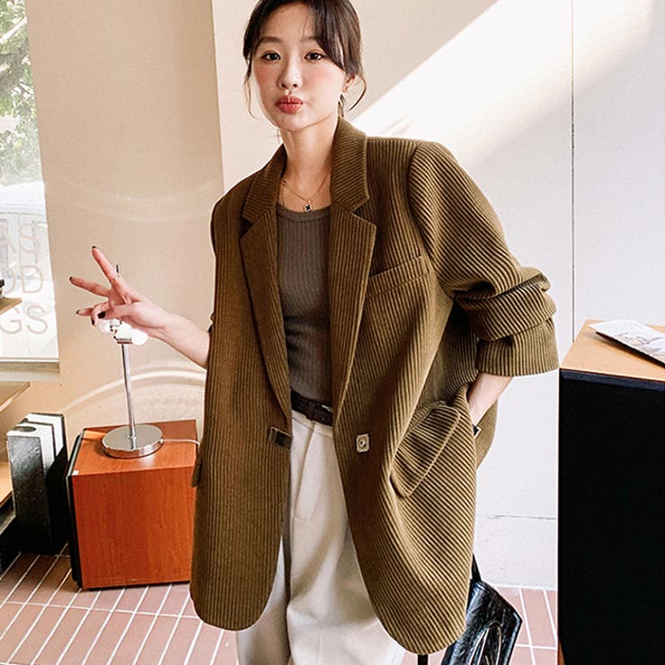 ブラウン | バックスリット & メタルアクセント付きコーデュロイブレザー | WITCH