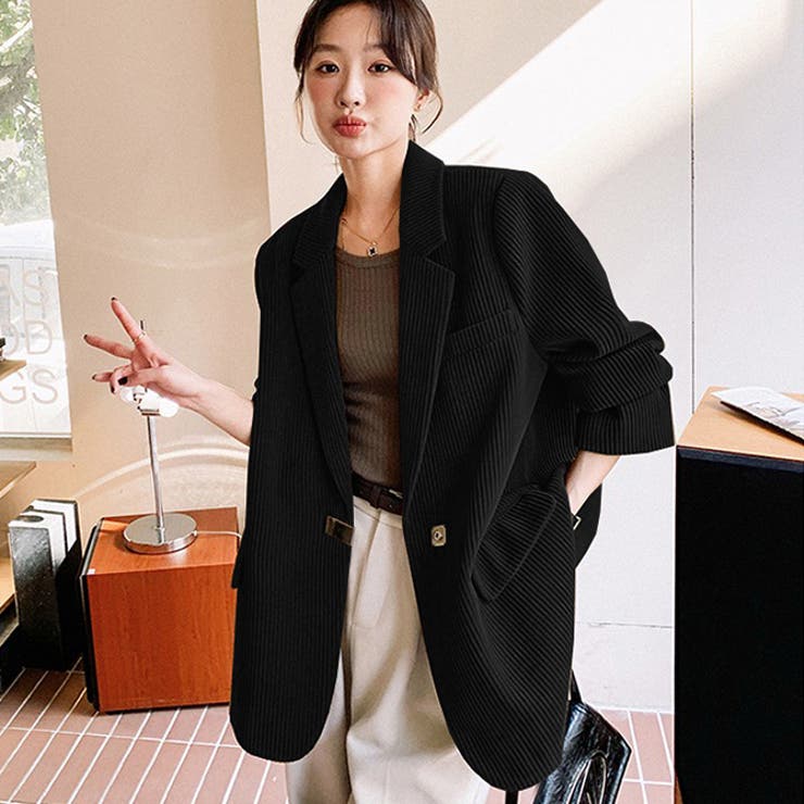 ブラック | バックスリット & メタルアクセント付きコーデュロイブレザー | WITCH